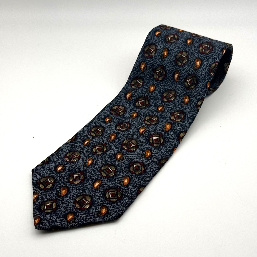 Pierre Balmain Extra Long Silk Tie Blue Geometric Paisley Medallion 4 Inch Width